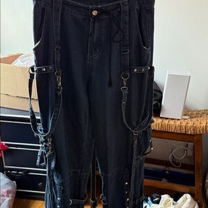 Women's Black Denim Track Pants